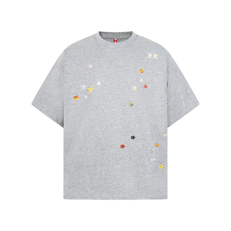 Men's t-shirt - american retro unisex style, colorful cartoon print, short sleeve design, men's high street loose fit short sleeve tee