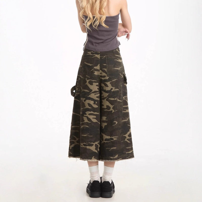 Women jeans retro camouflage loose cropped pants