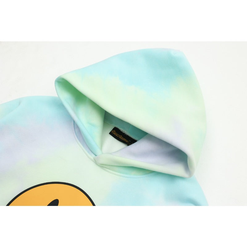 Drew house hoodie fall and winter d@ew tie-dye smiley face pattern pullover hooded sweatshirt