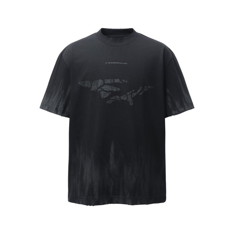 Men's t-shirt: american retro heavyweight double yarn logo print crew neck design, men's high street oversized short sleeve tee