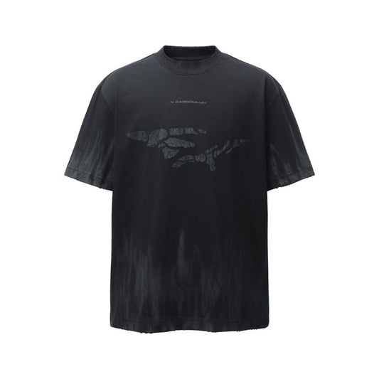 Men's t-shirt: american retro heavyweight double yarn logo print crew neck design, men's high street oversized short sleeve tee