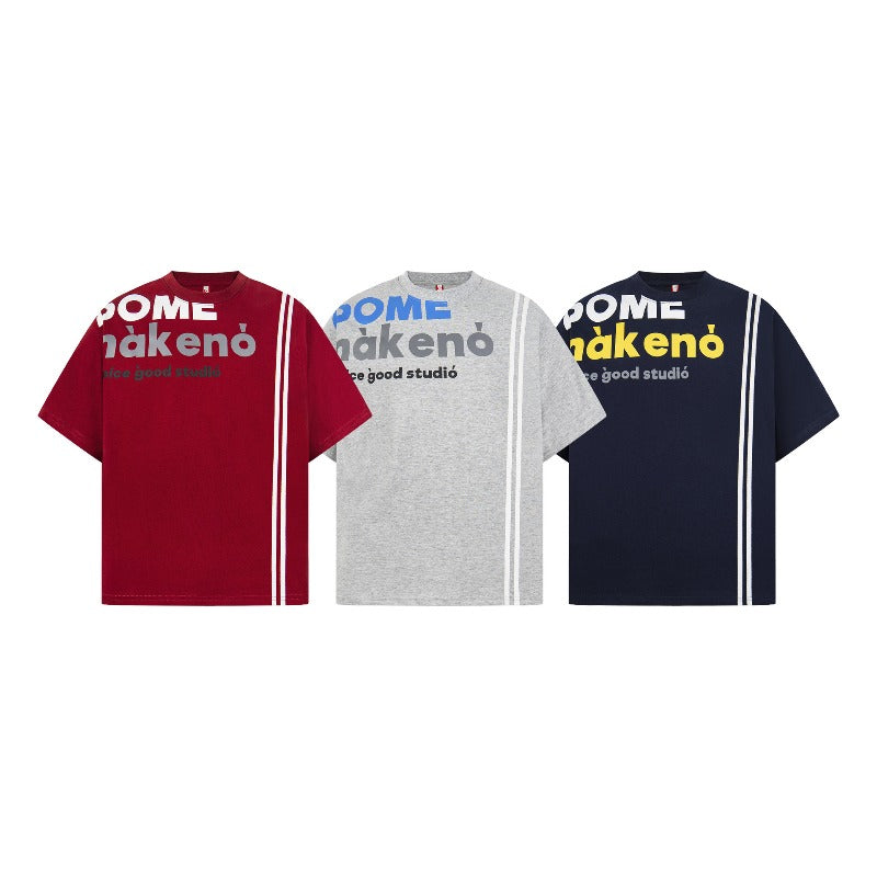 Men's t-shirt - american retro unisex letter print striped short sleeve design - men's high street loose fit tee