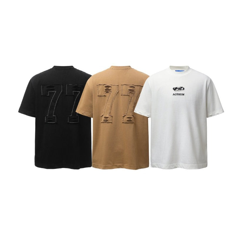 Men's t-shirt: american retro heavyweight double yarn high-quality appliqué embroidery design, men's crew neck loose fit short sleeve t-shirt