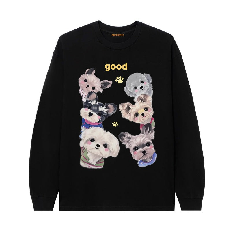 Drew house hoodie fall and winter d@ew schnauzer dog printing pattern round neck pulloverlong sleeves
