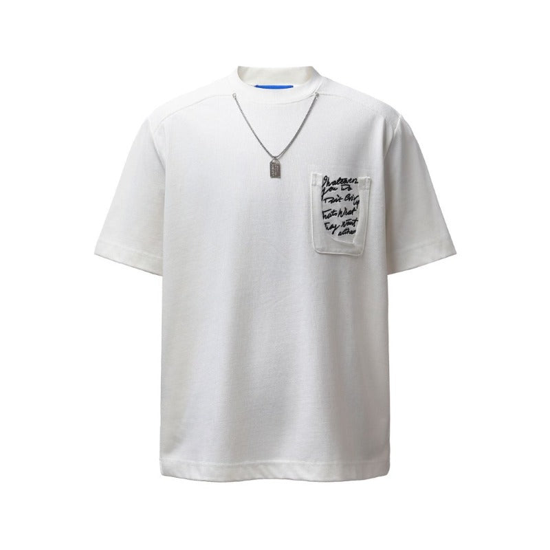 Men's t-shirt - american retro heavyweight double yarn high-quality washed & distressed embroidered design - men's loose fit short sleeve tee