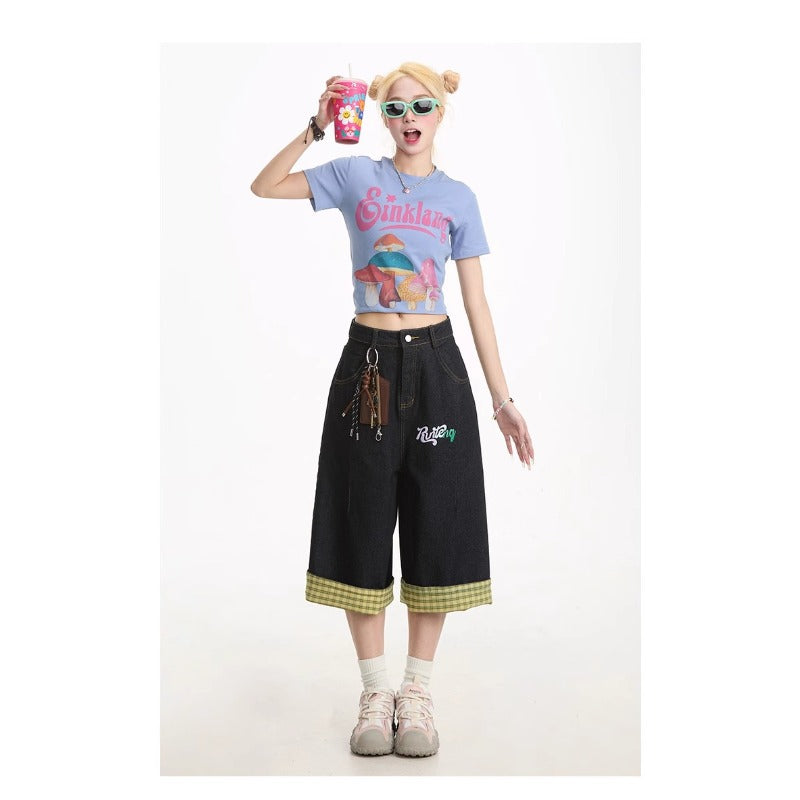 Women jeans retro women's high waist cropped jeans