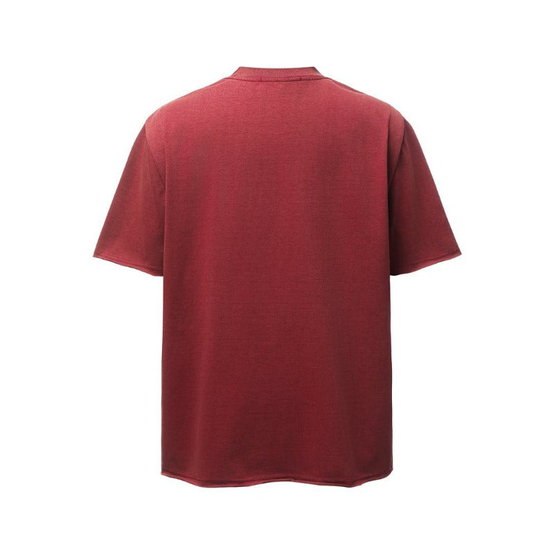 Men's t-shirt: american retro heavyweight double yarn high-quality letter print design, distressed loose fit short sleeve tee
