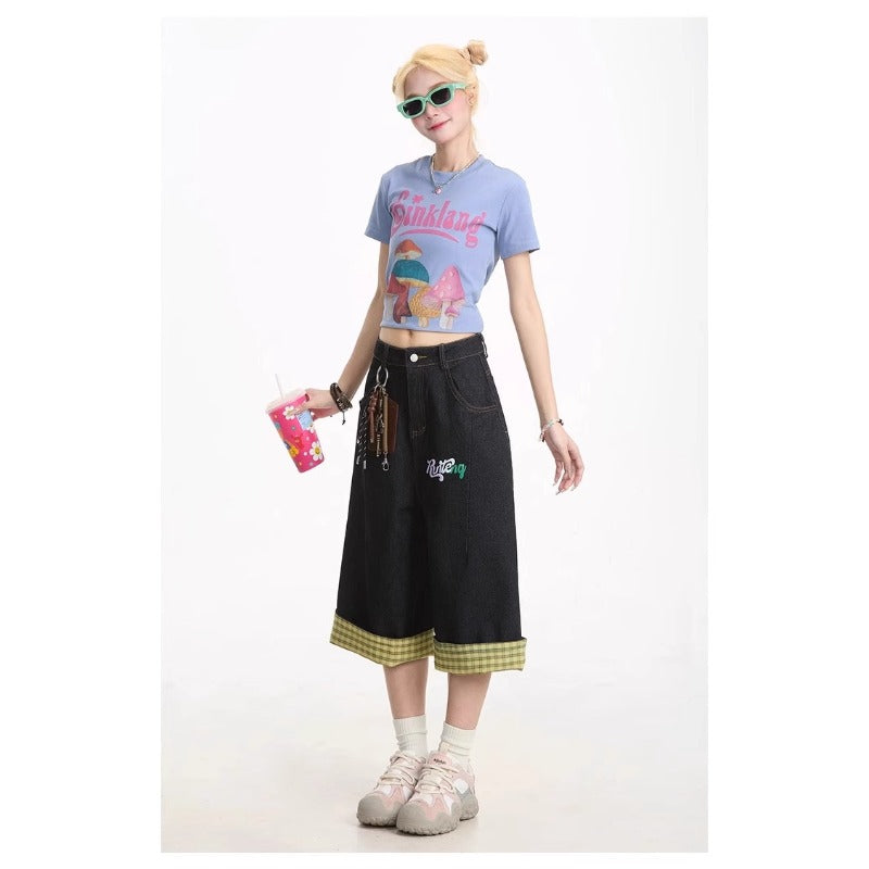 Women jeans retro women's high waist cropped jeans