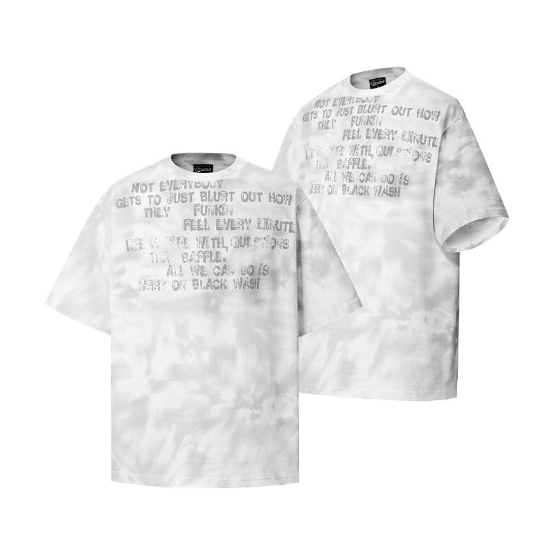 Men's american streetwear summer letter design loose tie-dye premium heavyweight short sleeve t-shirt