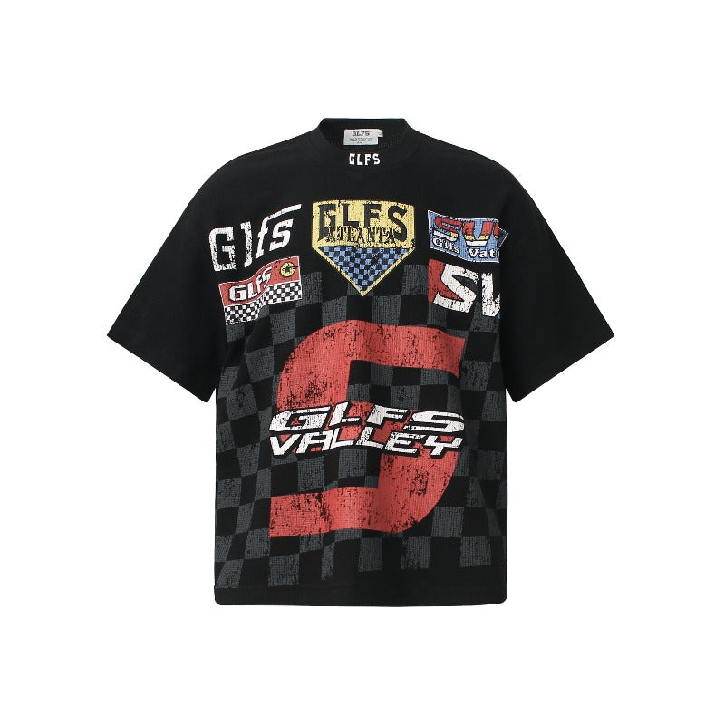 Men t shirt t american retrocouple street trendy waffle grids fabric jersey design high street men's loose round neck t-shirt