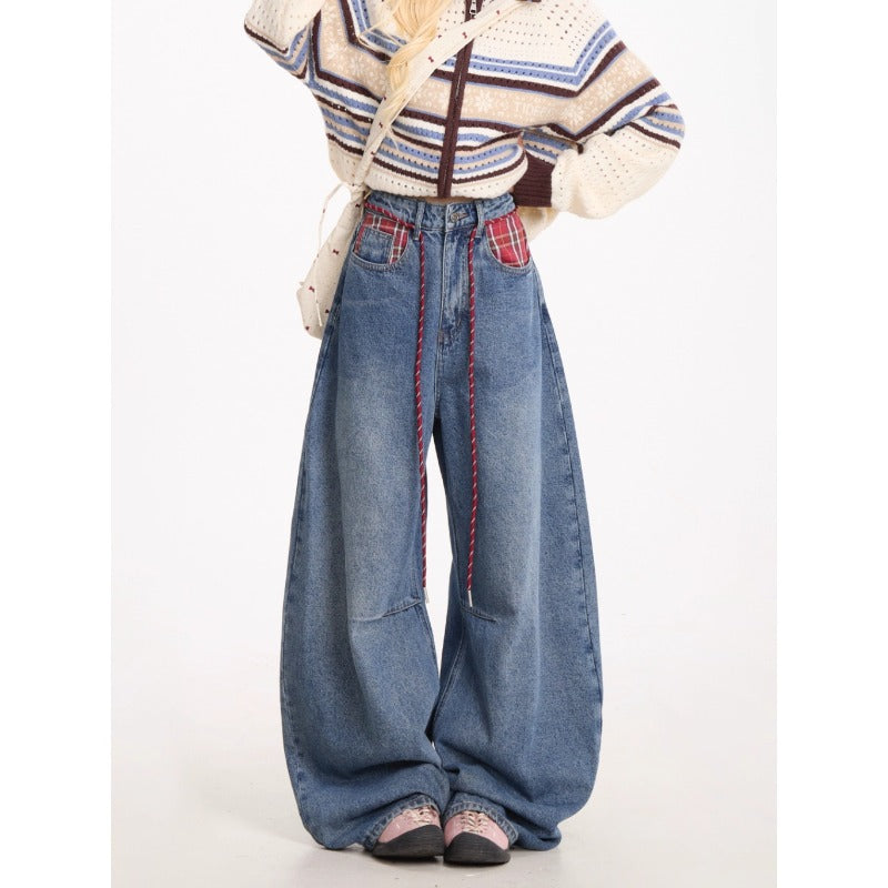Women jeans [with waist cord] women's high waistretro