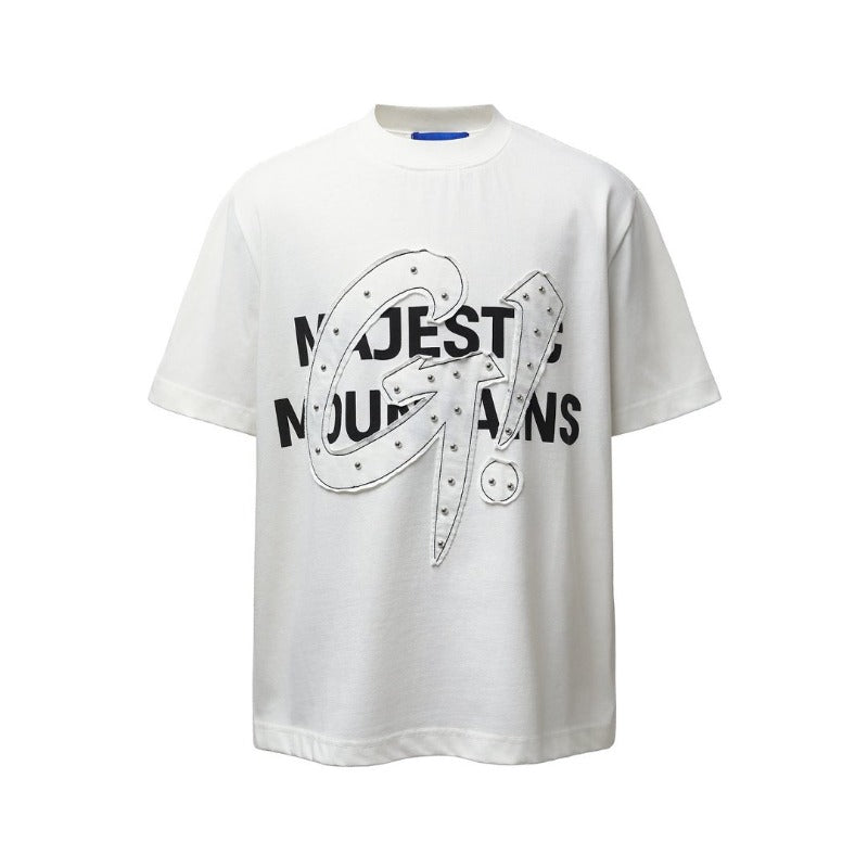 Men's t-shirt - american retro heavyweight double yarn letter patch print design - men's high street oversized short sleeve tee