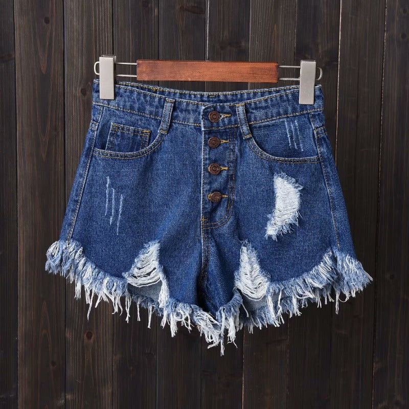 Women jeans summer high waist raw edge loose
