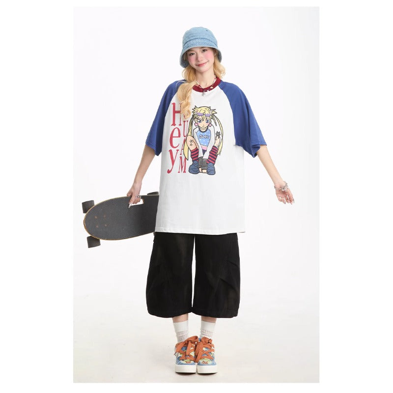 Women's jeans retro women's summer loose cropped pants