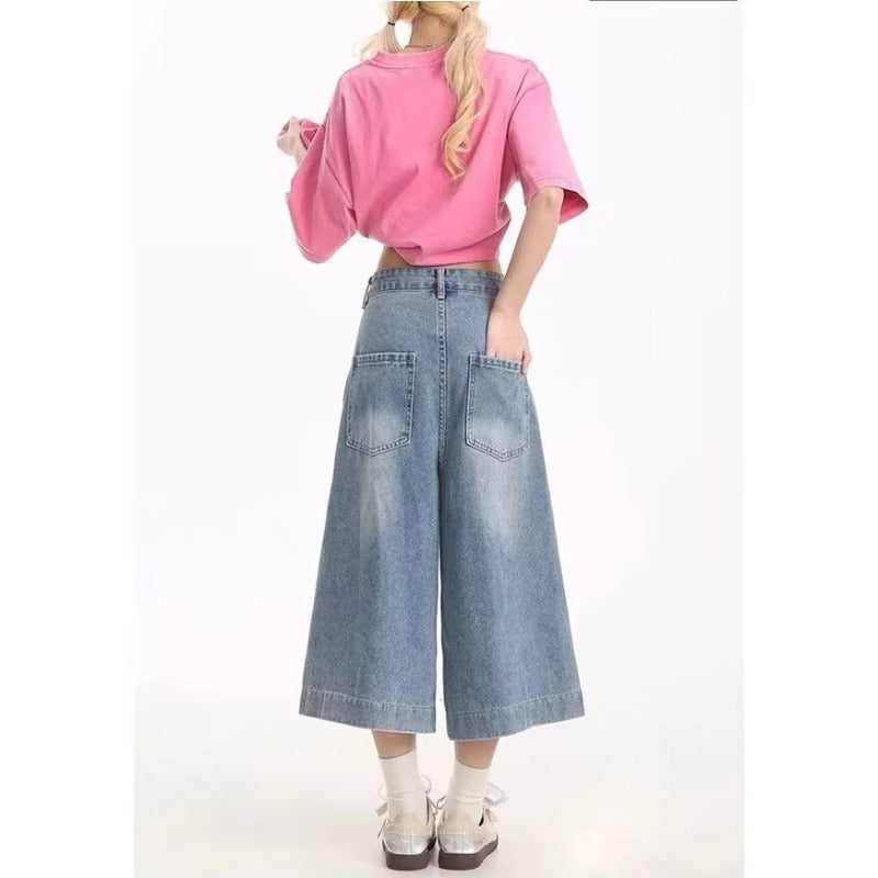 Women's jeans retro cropped pants women's summer loose