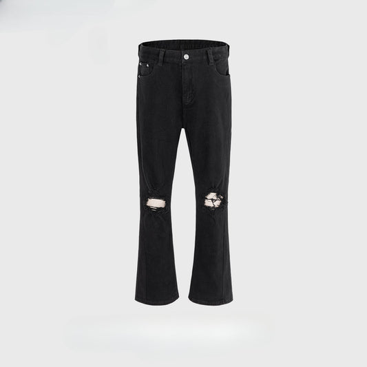MIJKO Men's Vintage Pants MIJKO Ripped trousers Men's and women's high street slightly wide-footed jeans