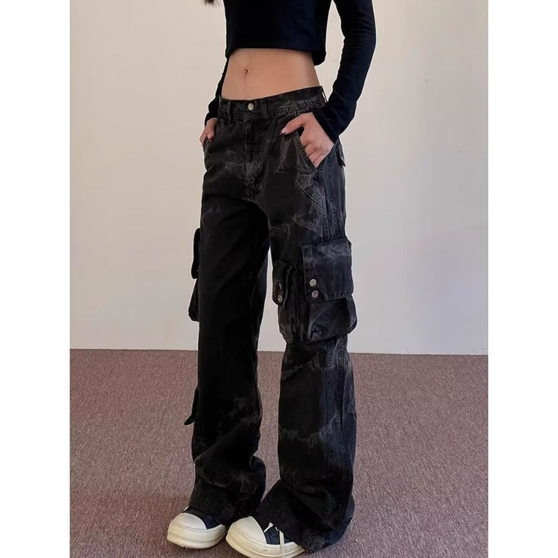 Women's jeans retro multi-pocket overalls for women