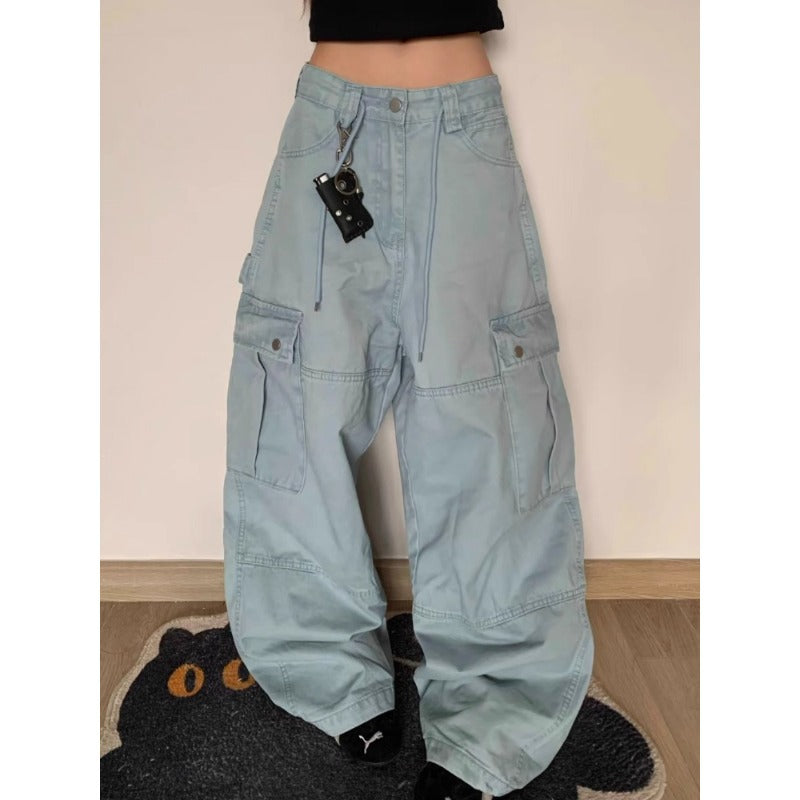 Women's Jeans Women's Big Pockets Tooling Loose Jeans
