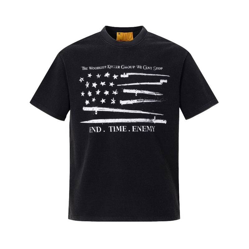 Men's t-shirt: wt american street style, unisex, premium feel, summer washed & distressed, letter design, men's loose fit short sleeve tee