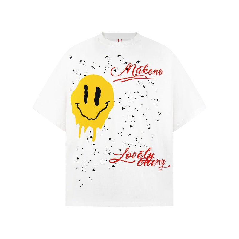 Men's t-shirt - american retro unisex smiley face print short sleeve design - men's high street loose fit tee