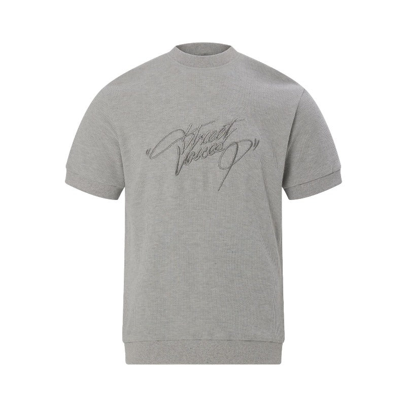 Men's t-shirt - vintage unisex style, textured micro-stretch fabric, solid color design, men's high street slim fit short sleeve tee