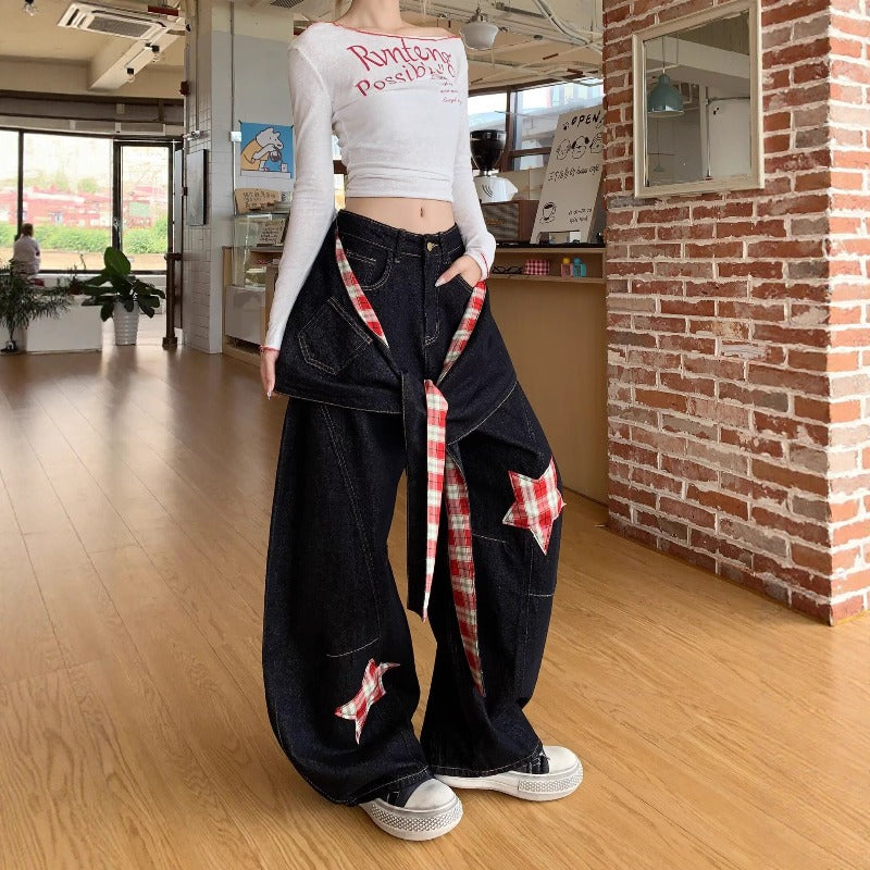 Women jeans retro loose scimitar pants