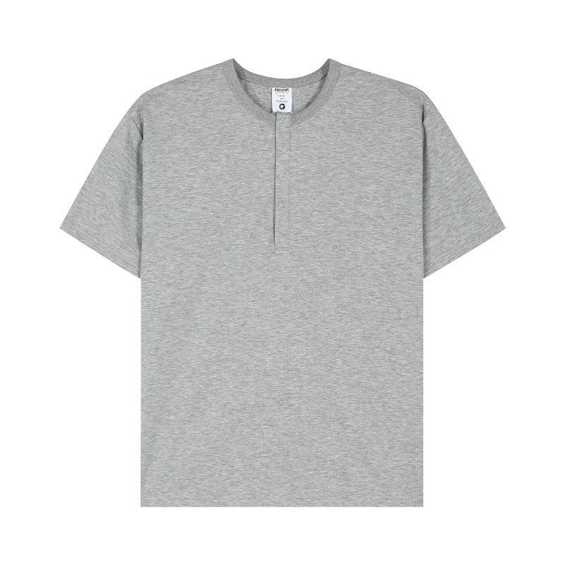 Men's t-shirt - american retro style, couple's streetwear, solid color, button-down design, versatile, men's loose fit crew neck short sleeve tee