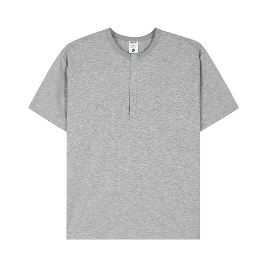 Men's t-shirt - american retro style, couple's streetwear, solid color, button-down design, versatile, men's loose fit crew neck short sleeve tee