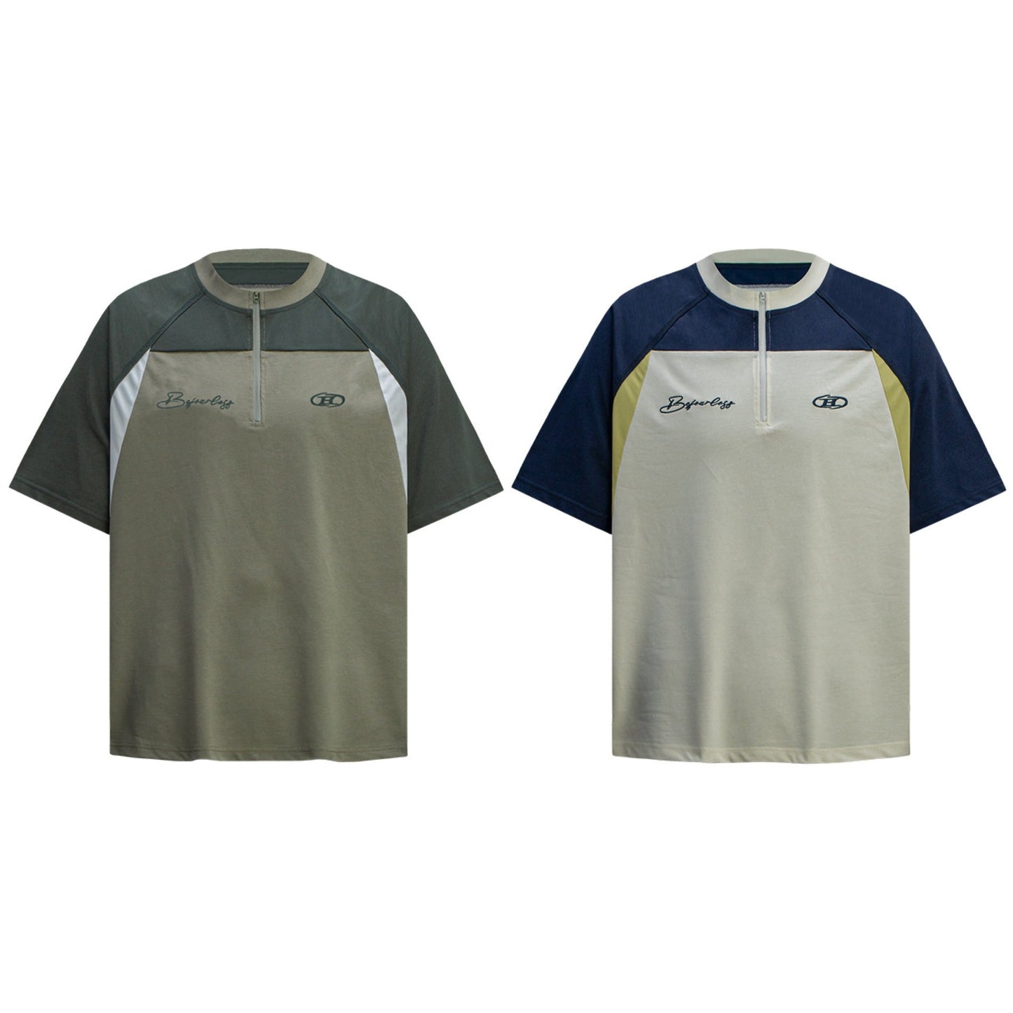 Unisex T-shirts Street Vintage Splicing Color Matching Men's Loose Short Sleeve T