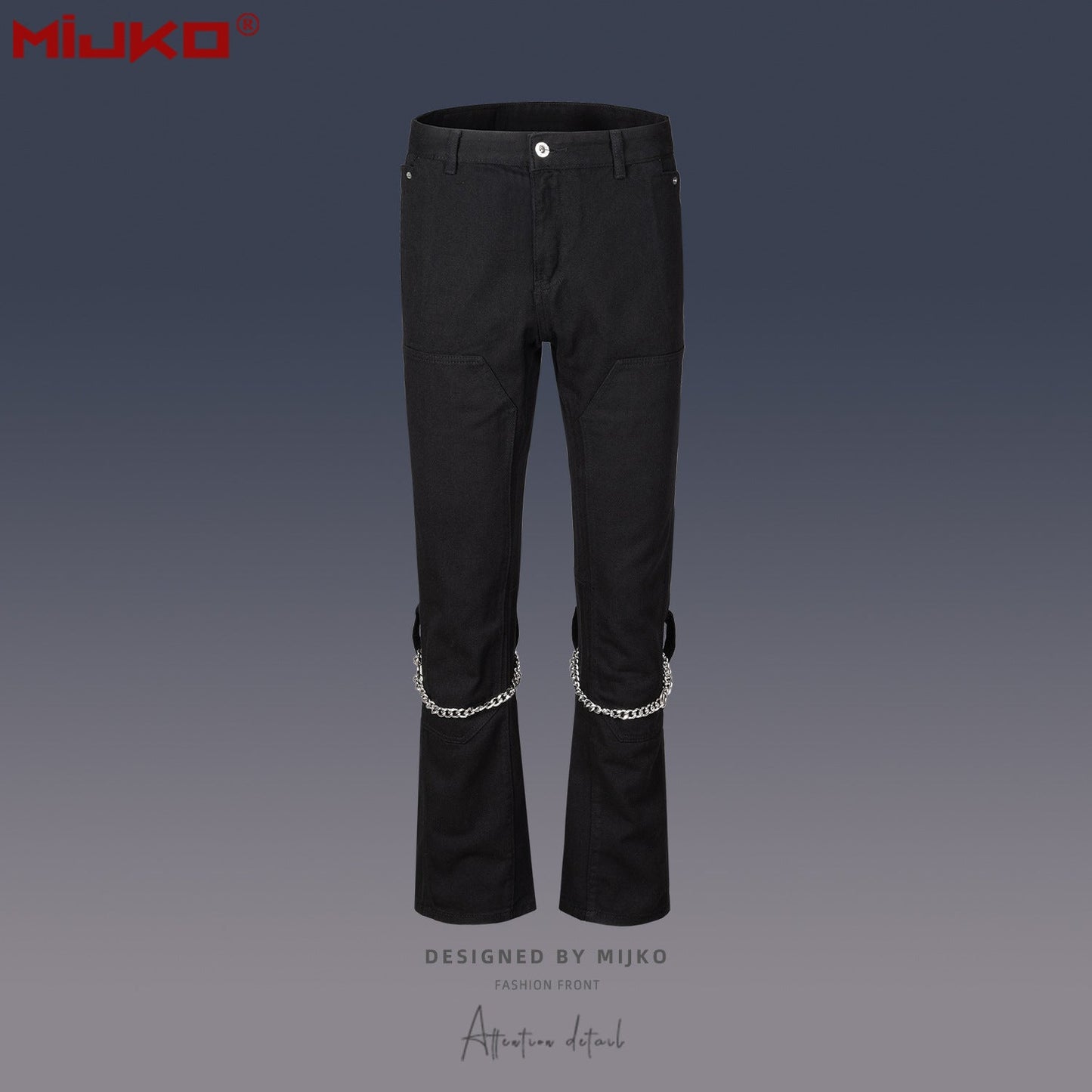 MIJKO Mens Vintage Pants Chain Decorative Casual Denim