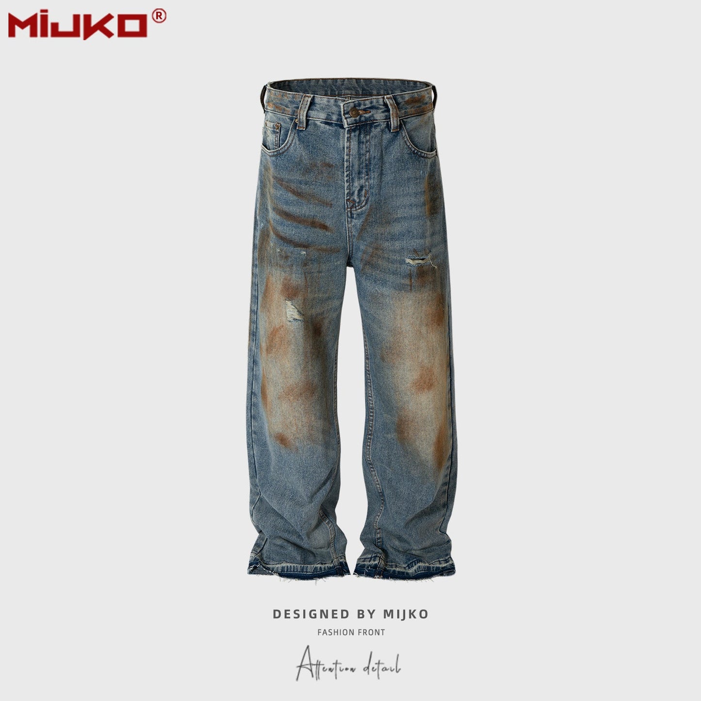 MIJKO Mens Vintage Pants Graffiti Jeans
