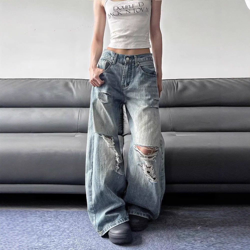 Women jeans retro ripped women