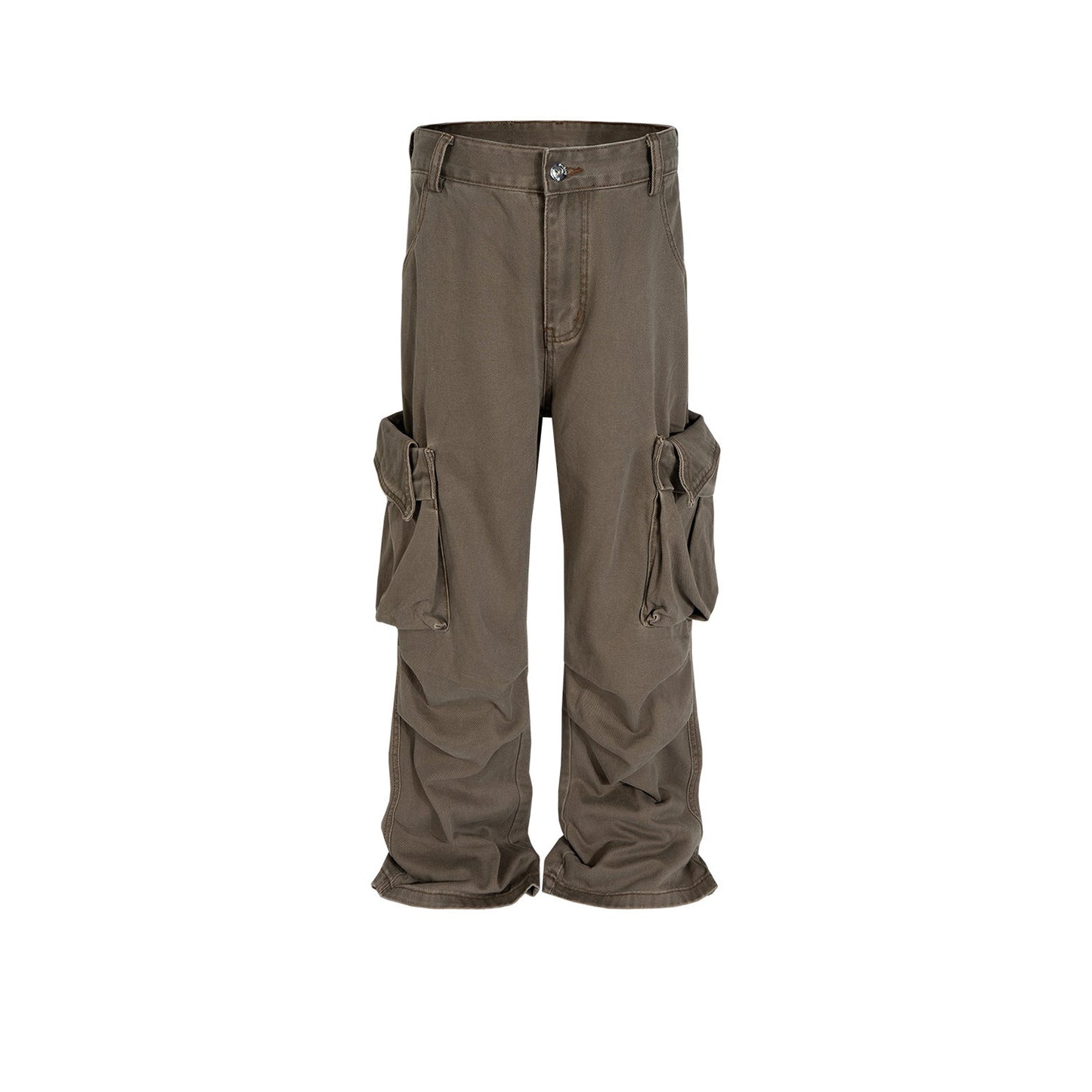 MIJKO Mens Vintage Pants Wide-footed Brown Jeans