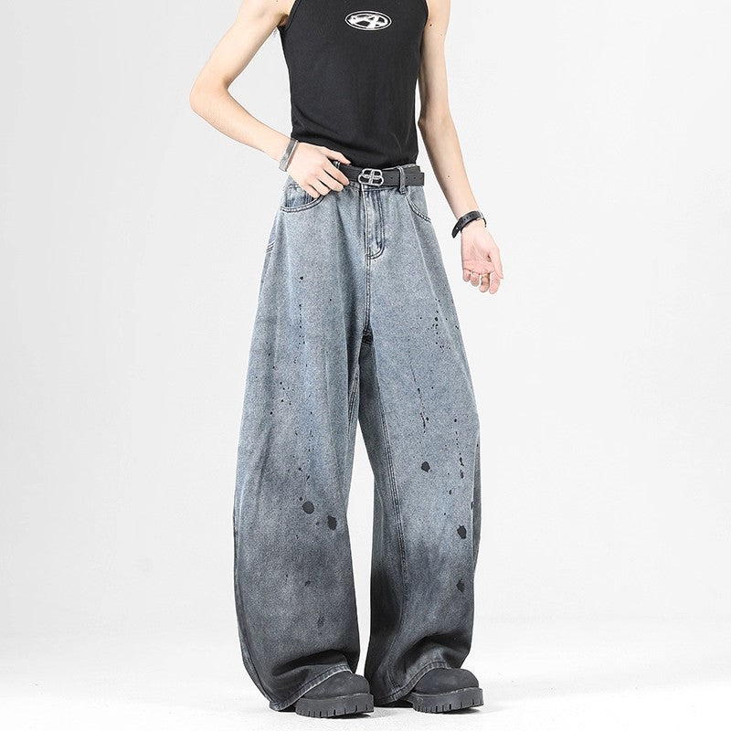 Women jeans retro gradient splash ink loose