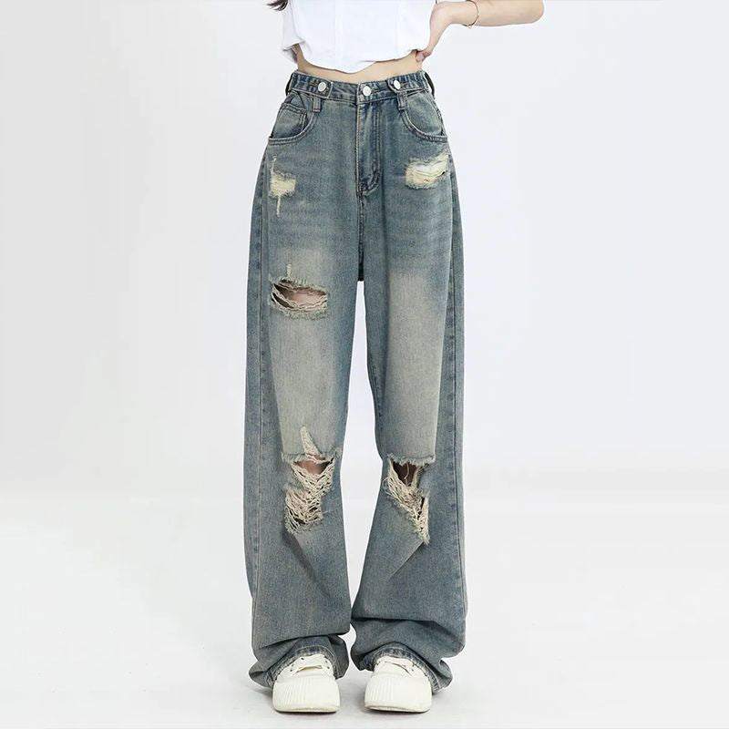 Womens jeans women's summer loose vintage ripped jeans