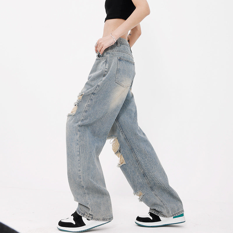 Women jeans retro ripped summerloose