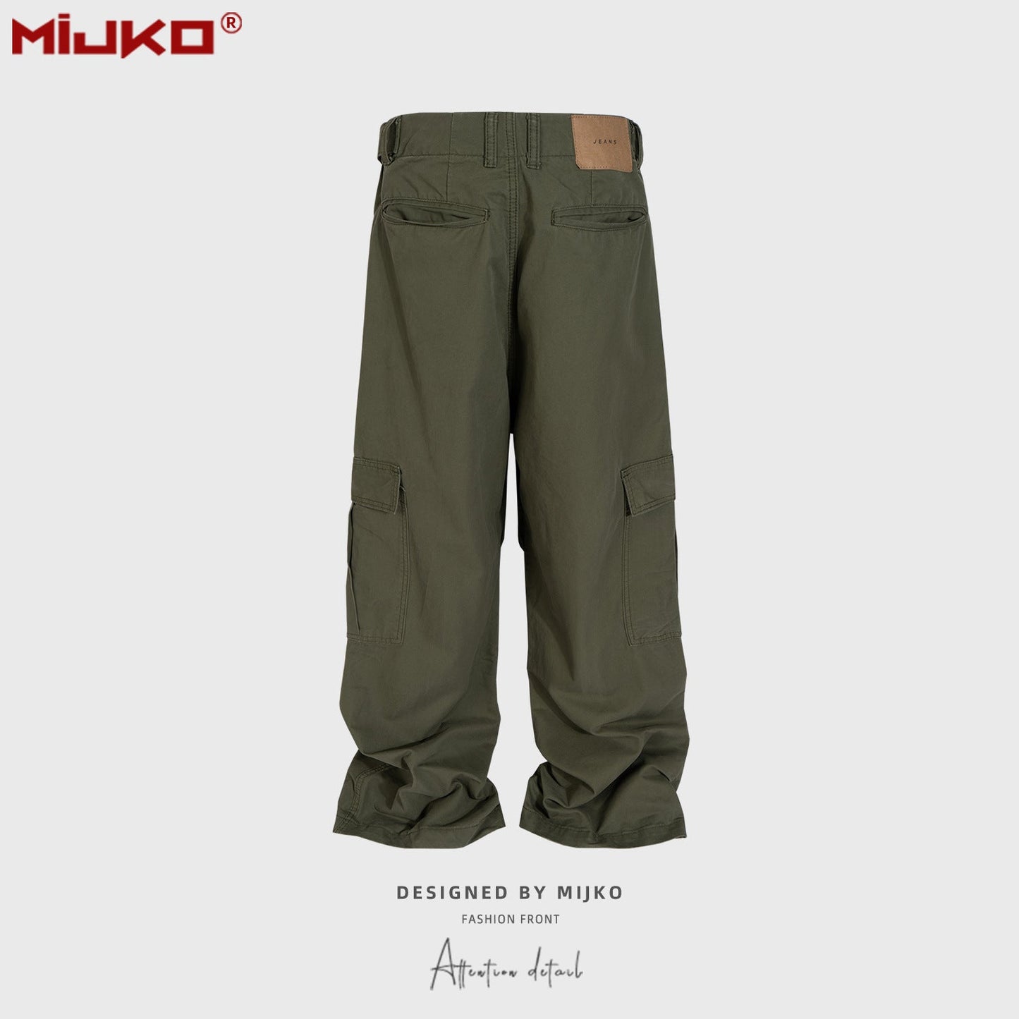 MIJKO Men Vintage Pants Multi-Pocket Straight Casual Loose Pants