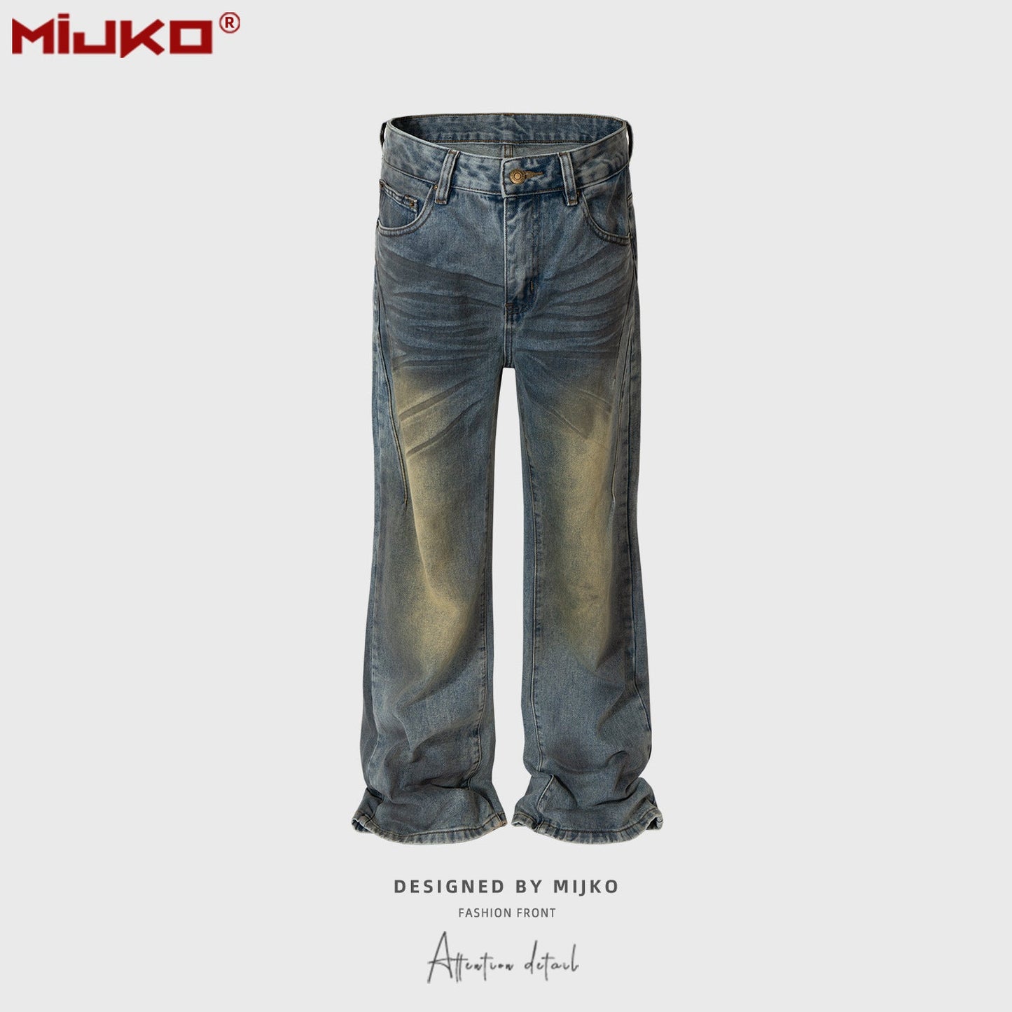 MIJKO Mens Vintage Pants Distress Wide Leg Jeans
