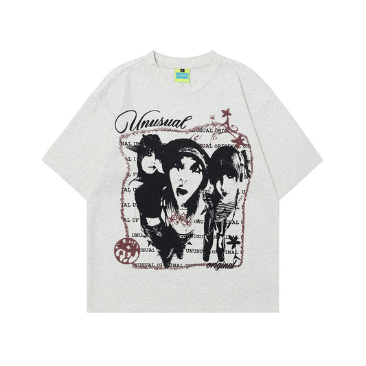 Unisex T-shirts Summer Hand Painted Character Men's Loose Short Sleeve T-Shirt