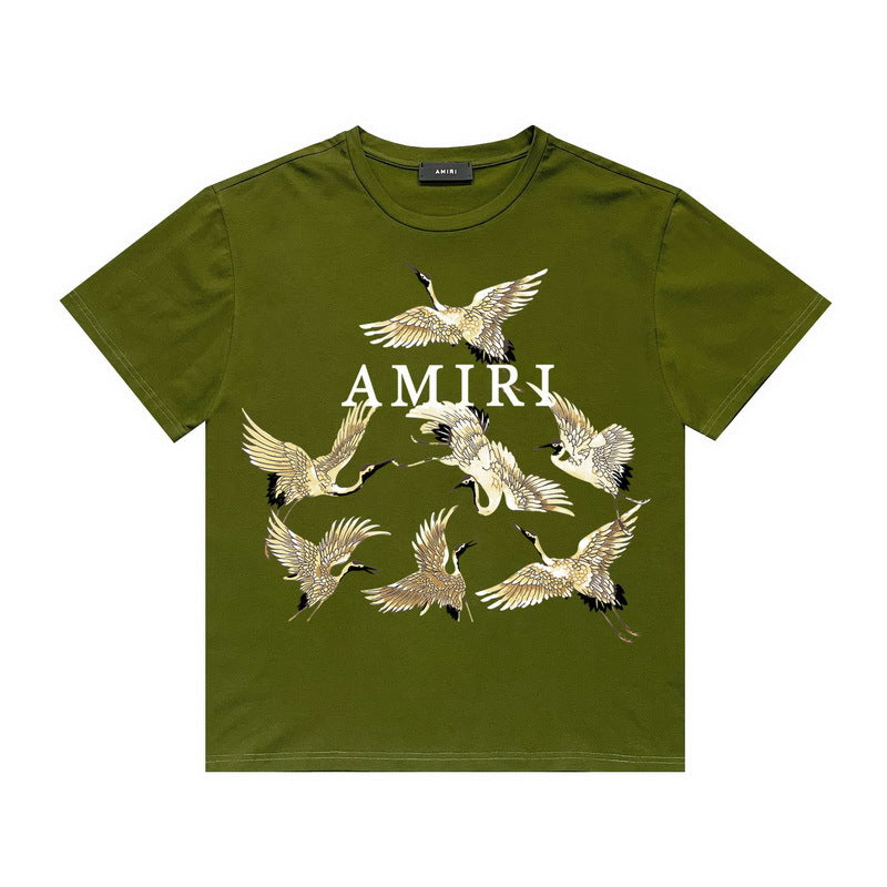 Amiri T Shirt Crane Print Casual Round Neck