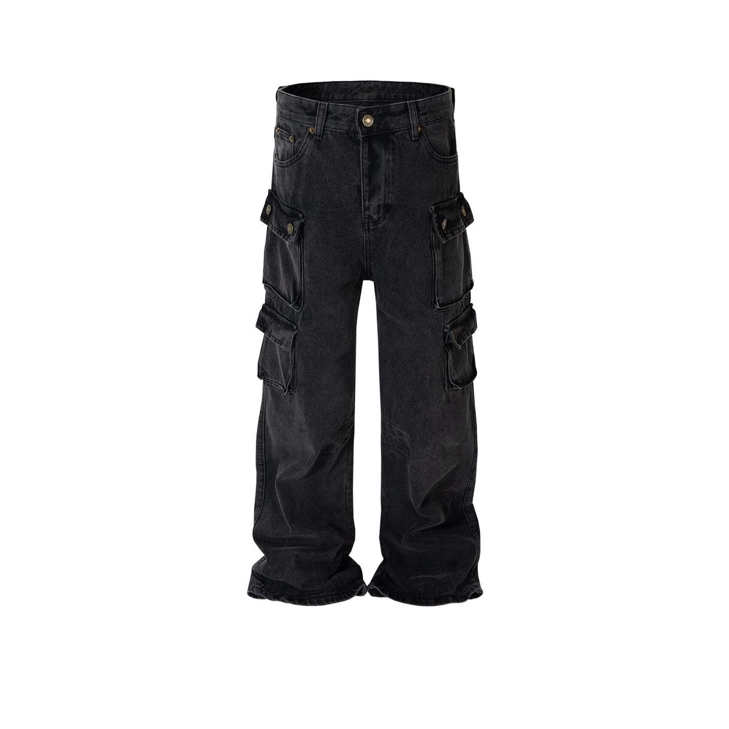 MIJKO Mens Vintage Pants MIJKO Tooling Wash High Street Wide Feet Black Jeans
