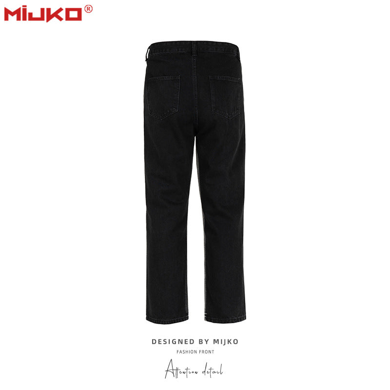 MIJKO Mens Vintage Pants Washed Old Bootcut Jeans