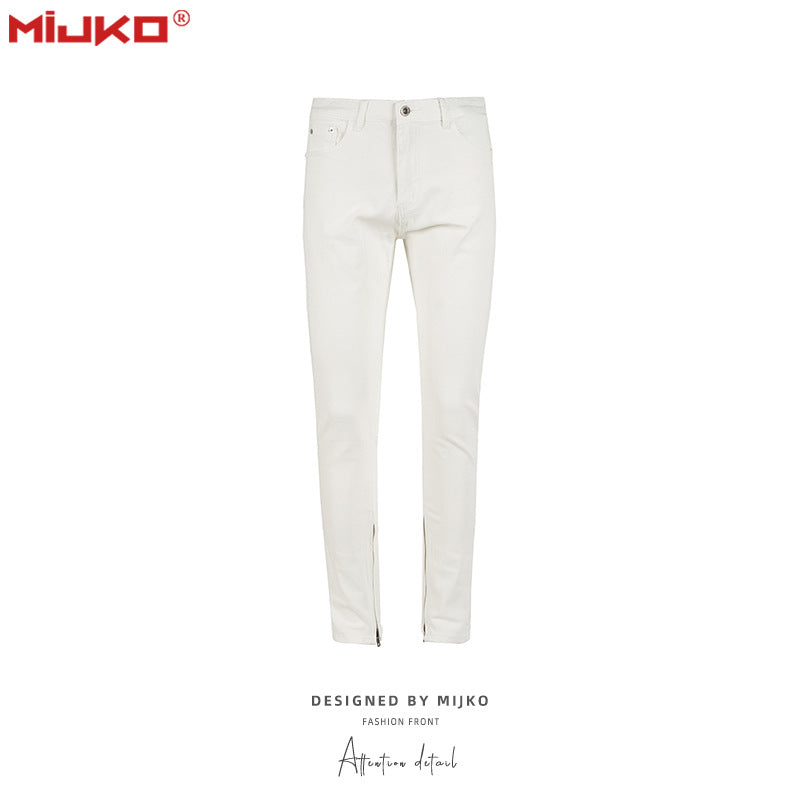 MIJKO Mens Vintage Pants Slim Fit Zip Trim Jeans