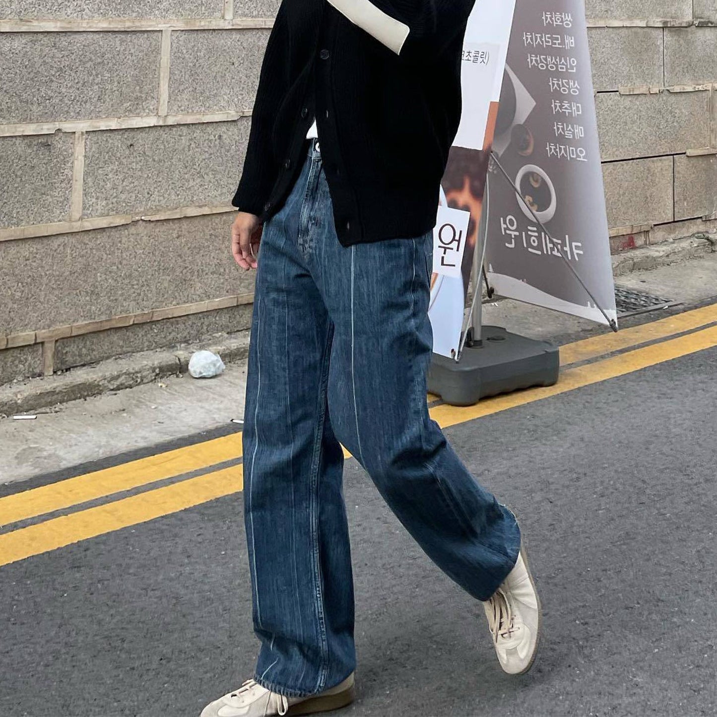 MIJKO Men's Vintage Pants MIJKO Trousers Men's and Women's Straight Washed Blue Old Jeans