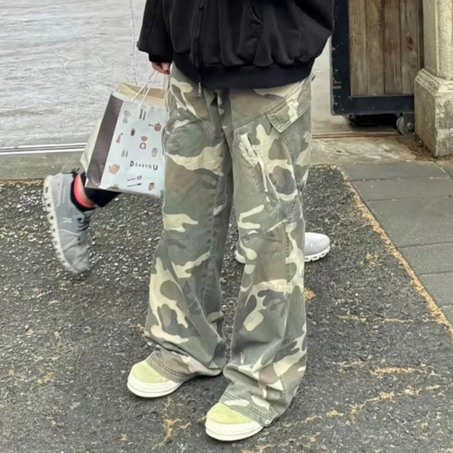 MIJKO Men's Vintage Pants MIJKO camouflage old-fashioned overalls men's and women's zipper pants