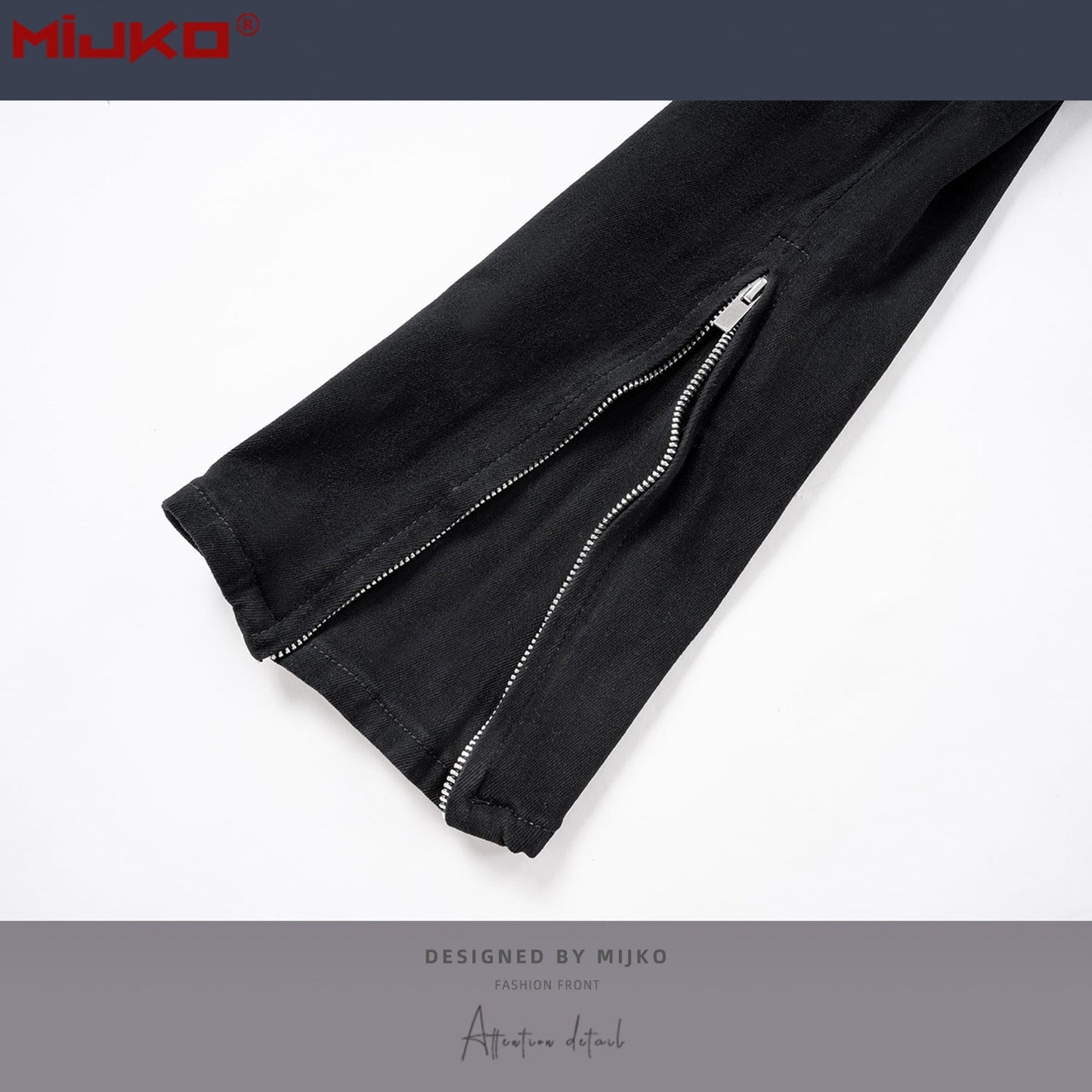 MIJKO Mens Vintage Pants Zipper Leg Ripped Unisex Jeans