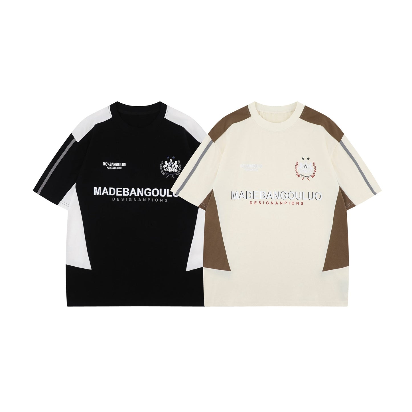 Unisex T-shirts Summer Splicing Letter Pattern Men's Loose Short Sleeve T-Shirt