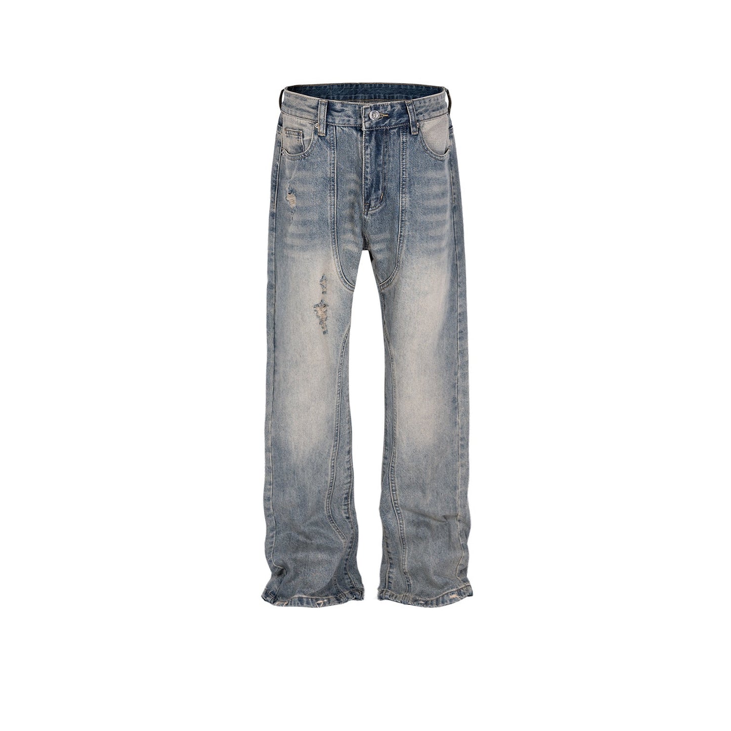 MIJKO Men Vintage Pants MIJKO Splicing Men's and Women's Ripped Wash Water Straight Jeans