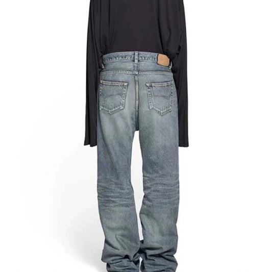 MIJKO Men's Vintage Pants MIJKO Men's Women's Spring and Summer Wash Water-polished White Trousers Pull Jeans