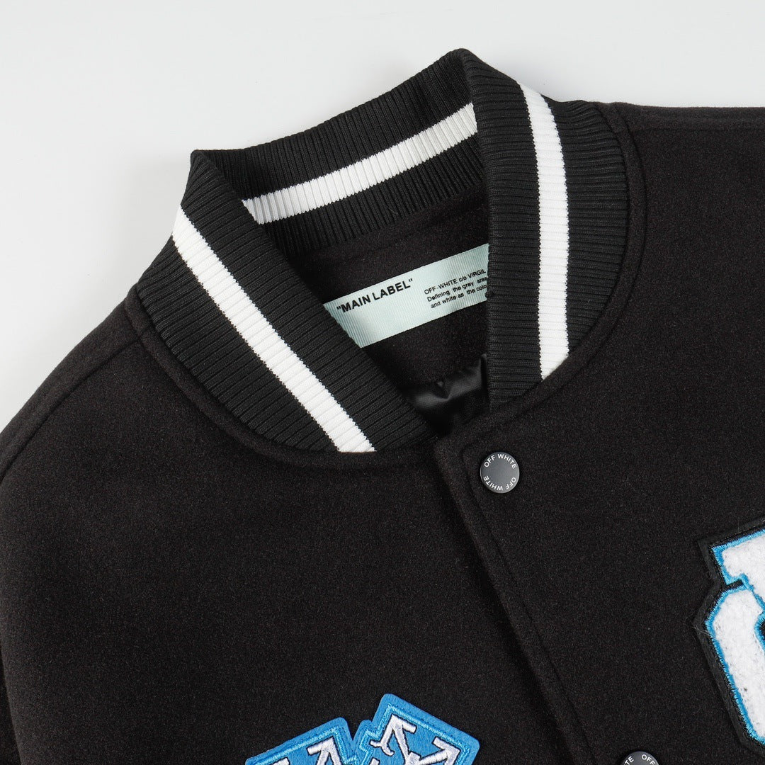 Off White Jacket Autumn OW Heavy Industries Cartoon Pattern Embroidered Woolen Jacket